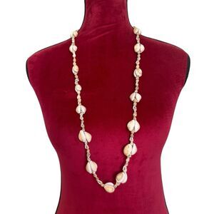 Vintage 70s Cowrie Shell Hawaiian Tahitian Lei Necklace Handmade 32”